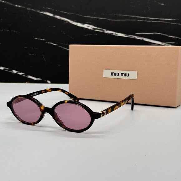 NEW MIU MIU MU04ZS VAU50D OVAL WOMEN MIU MIU SUNGLASSES MU04ZSF PINK MIU MIU - Picture 2 of 12